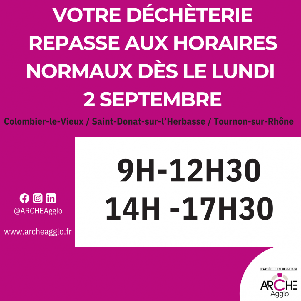 NOUVEAUX HORAIRES POUR LA DÉCHÈTERIE